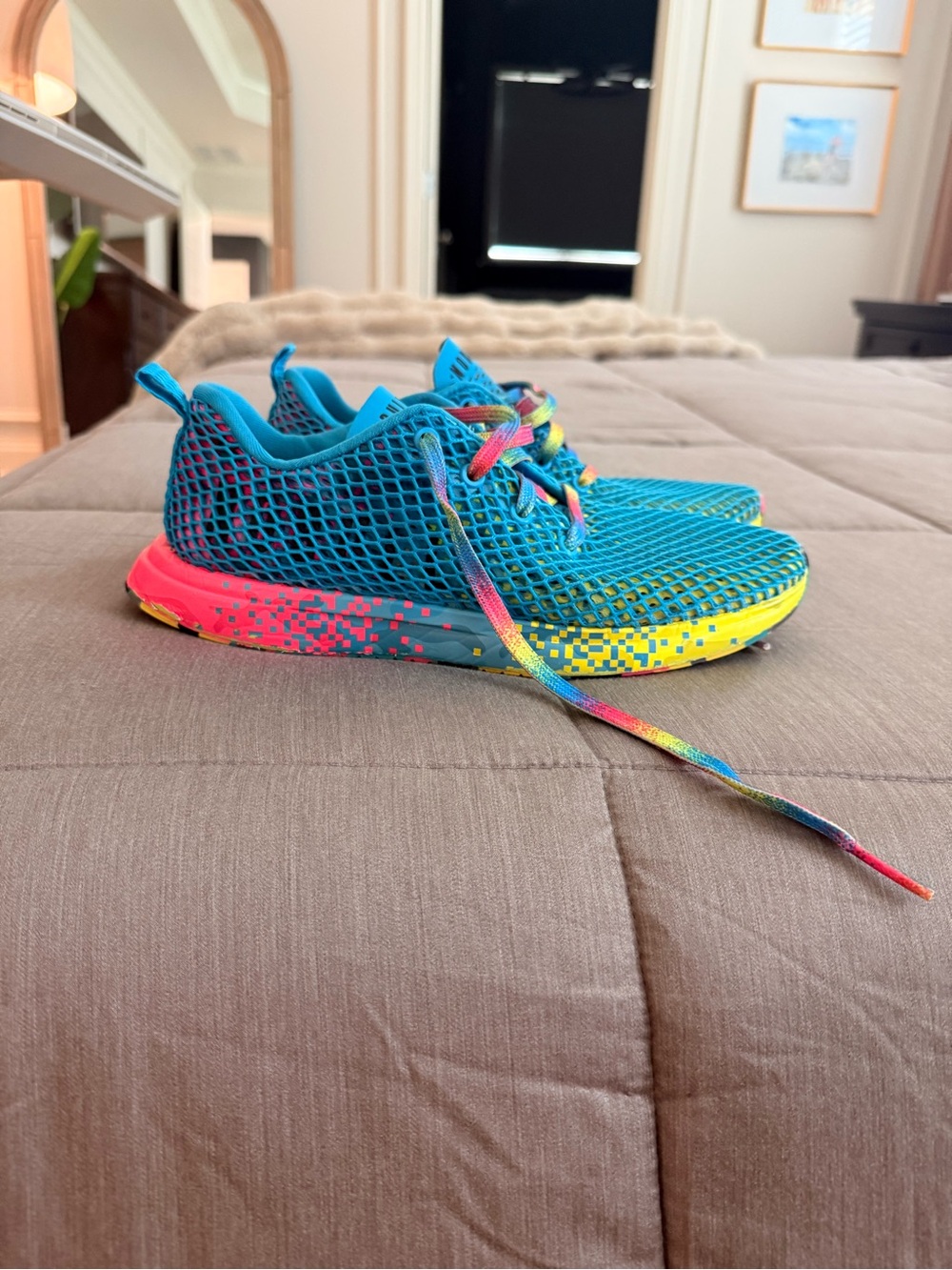 NOBULL Teal Mesh Athletic Shoes with Rainbow Sole